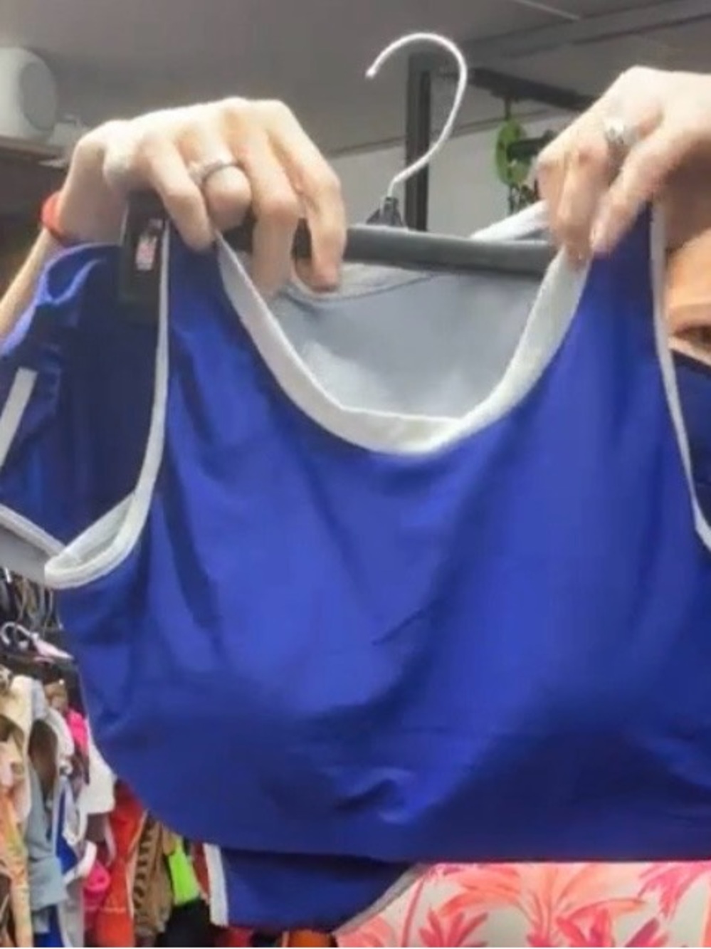 Blue Athletic Crop Top with White Trim